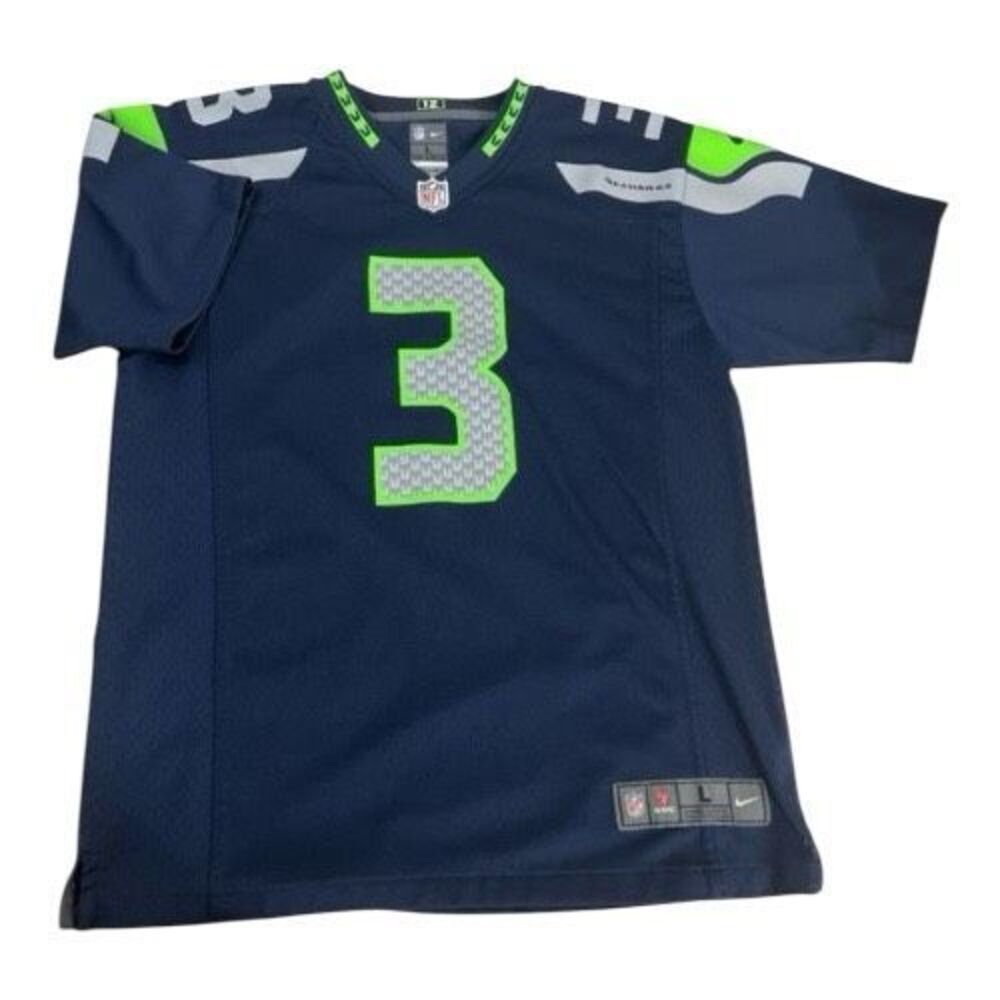 Youth L Nike Seattle Seahawks Home Jersey Russell Wilson #3 Blue Green Superbowl